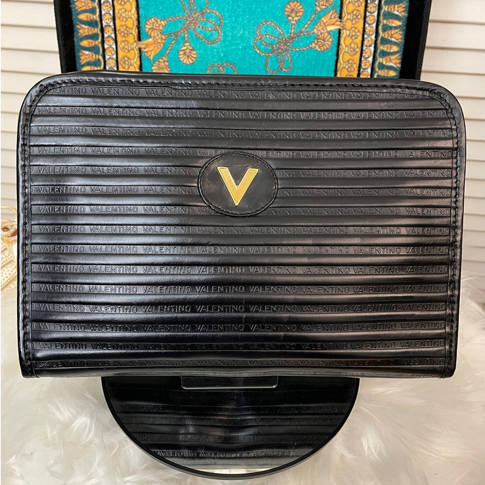 MARIO VALENTINO Black Faux Leather Clutch EUC, COA, Dust Bag